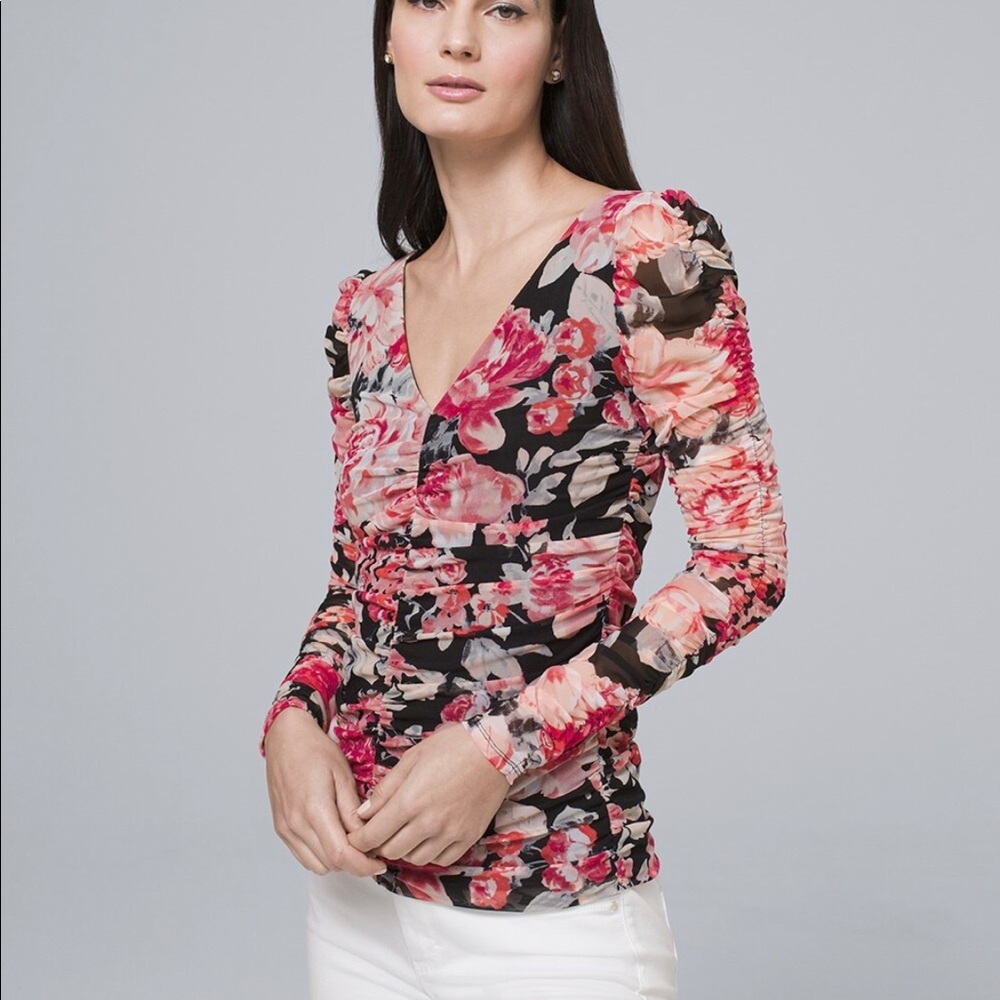 NWOT FLORAL MESH LONG SLEEVE TOP